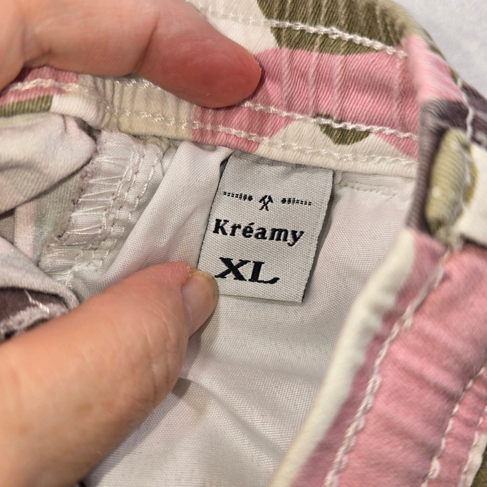 Kreamy Pink Olive Camo Jogger Pants Womens XL Elastic Waist Drawstring Utility - Picture 3 of 10